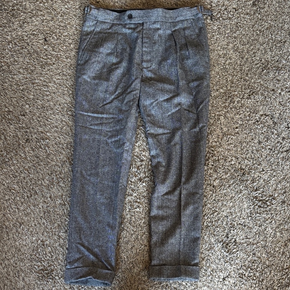 Grey/blue tweed pleated trousers